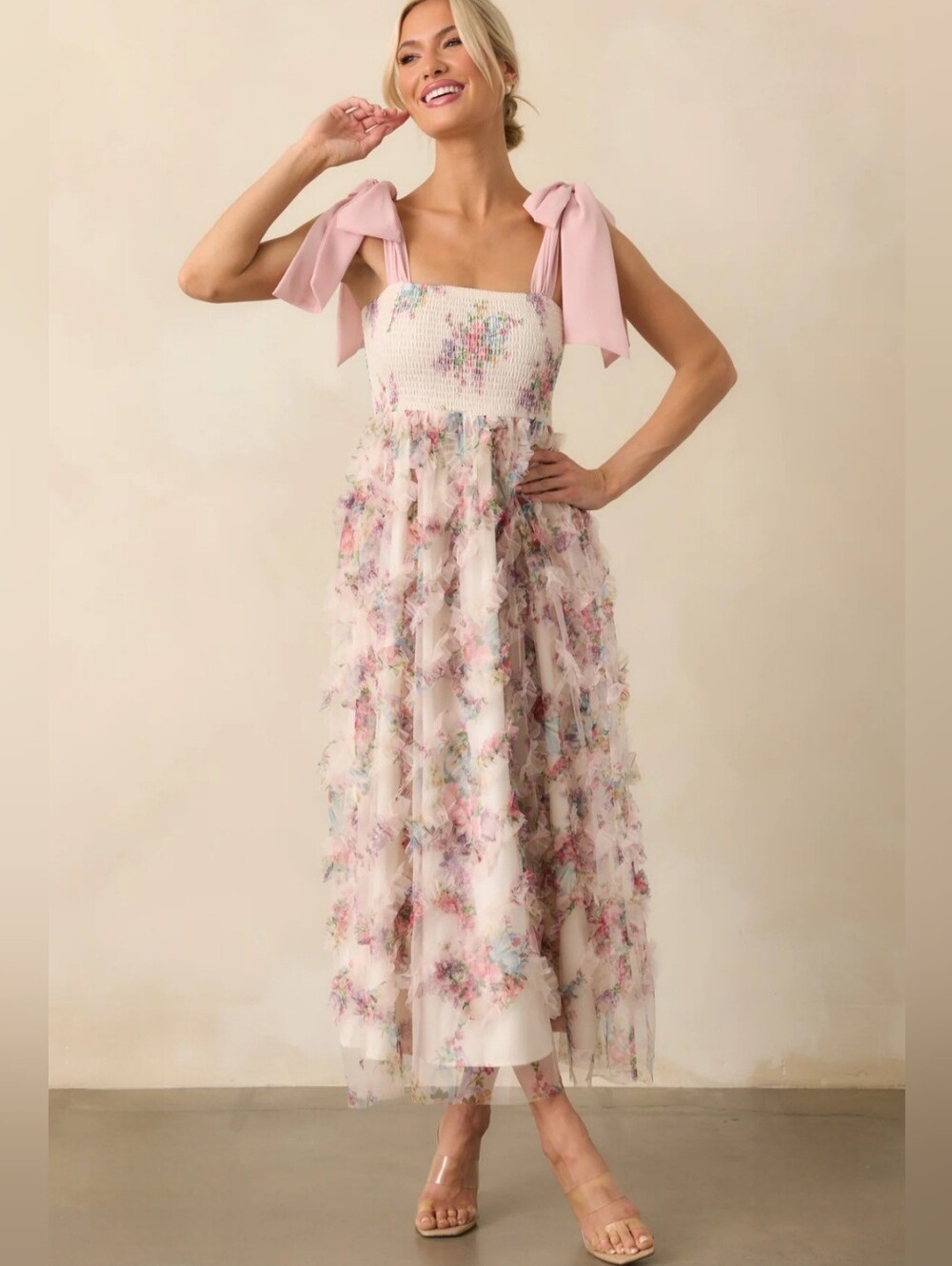 "In February" Dusty Rose Floral Dress, Size Large, NWT
